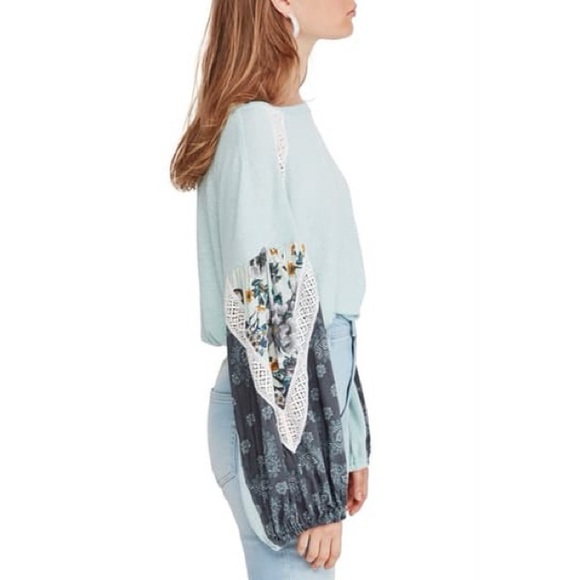 Free People Mint Sweater Long Sleeve Floral Large - Picture 11 of 12
